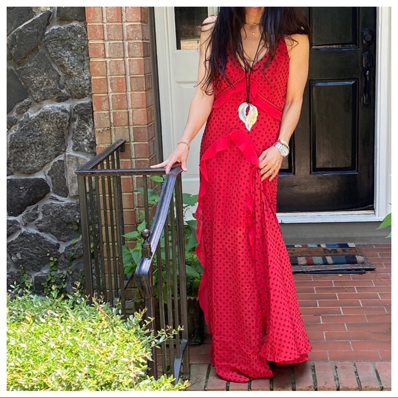 ABSOLUTELY GORGEOUS BOHO CHIC RED MAXI DRESS - Picture 4 of 12